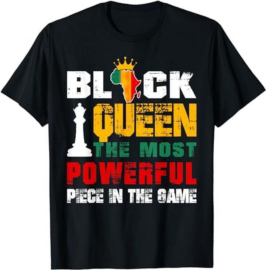 T-shirt Noir QUEEN Avec Motif Brodé 'La Pièce La Plus Puissante Du Jeu' - Gildan Taille 00