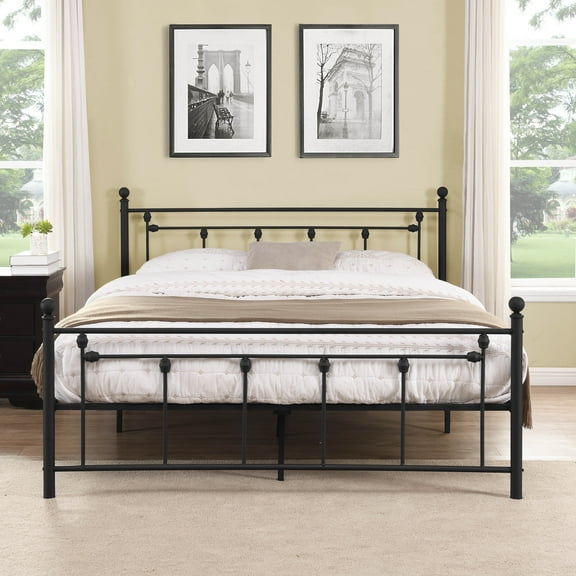 Black Queen Victorian Style Metal Platform Bed (Fully Slated)