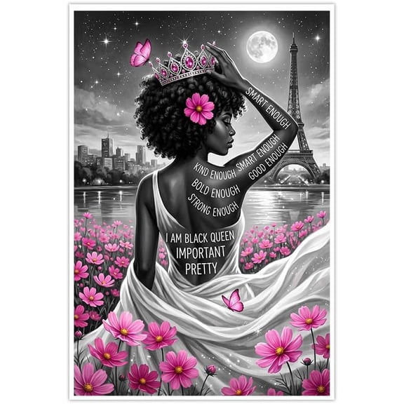 Black Queen Wall Art Inspirational African American Woman Pink Paris Poster