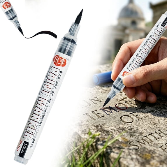 Black Quick Dry Gravestone Paint Marker Pen, Adjustable 0.5–5mm Tip Stone Writing Pen for Tombstone Lettering, Outdoor Memorial Stone Touch Up and Restoration Use