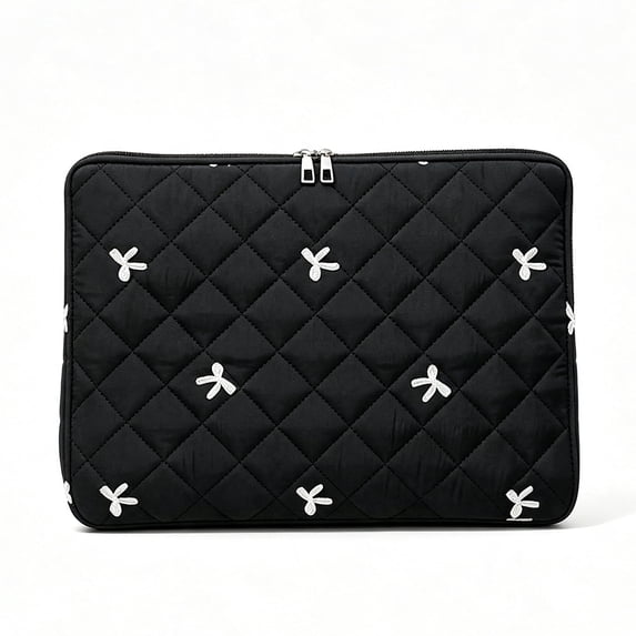 REMANLAND Women's Bow Detail Satin Quilted Laptop Sleeve, Black