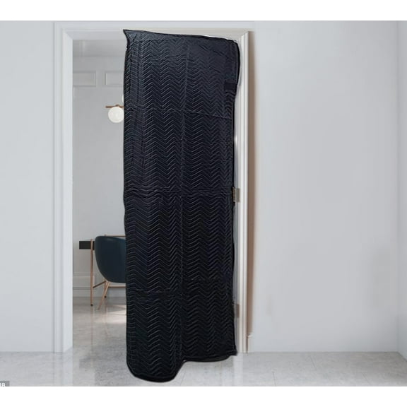 Black Quilted and Padded Door Moving Cover - 39"x79" Polyester Washable and Reusable Furniture Door Blanket for Interior Exterior Use