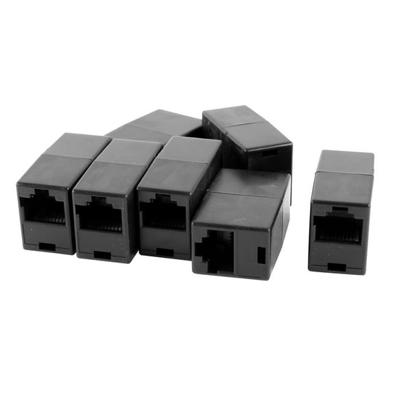 Black RJ45 8 Pin Female Modular Lan Ethernet Straight Coupler Connector 7 Pcs