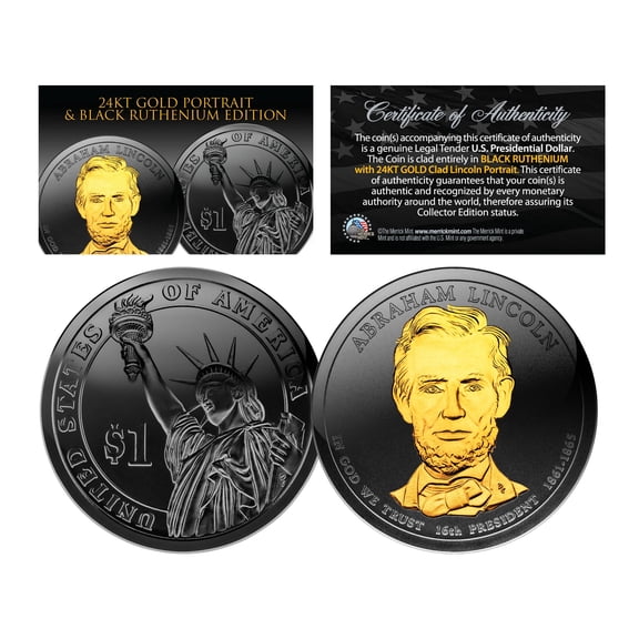 Black RUTHENIUM Abraham LINCOLN Presidential $1 Dollar US Coin 24K Gold Enigma