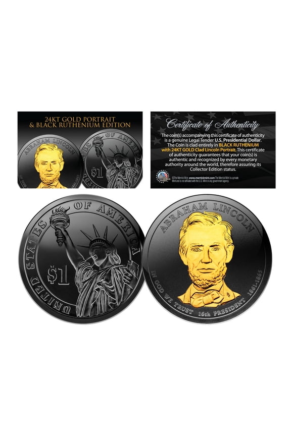 Black RUTHENIUM Abraham LINCOLN Presidential $1 Dollar US Coin 24K Gold Enigma