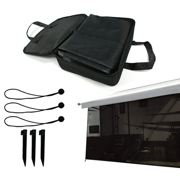 Black RV Awning Sun Shade Screen (Width:10'2''-18'2'') - Mesh Sunshade UV Block