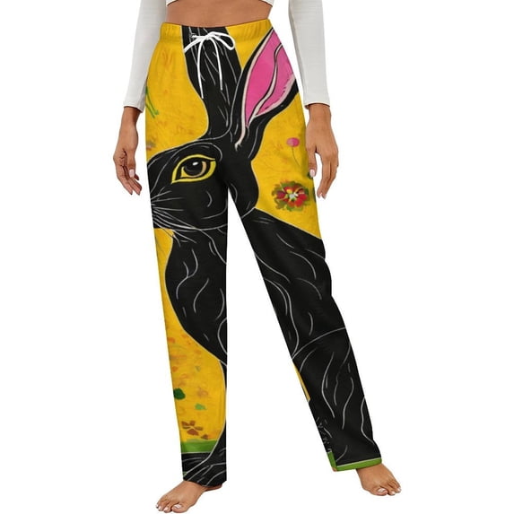 Black Rabbit Floral Garden Winter Female Pants Flannel High Waist Women Pants Lady Warm Straight Leg Plush Trousers