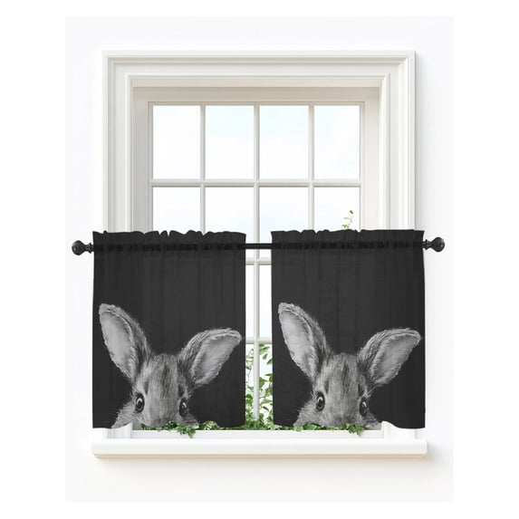 Black Rabbit Tier Curtains 24 Inch Length,Sheer Curtains for Bedroom ...