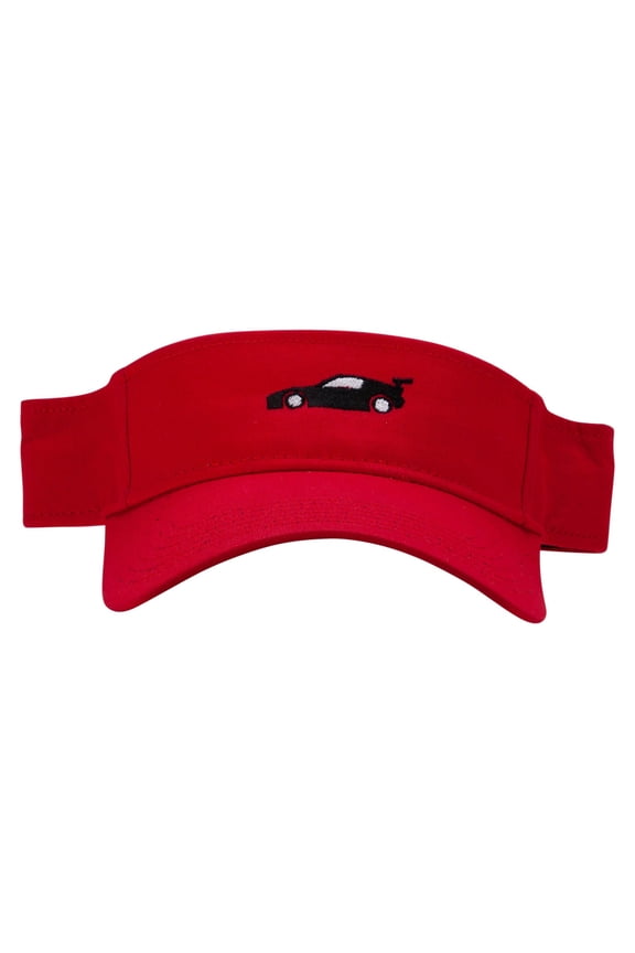 Black Race Car Embroidered Cotton Twill Sun Visor - Red OSFM