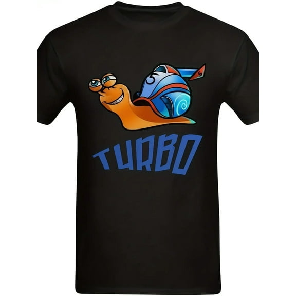 Black Racing Snail Design with Turbo Text, Lightweight Summer Tee for Automotive Enthusiasts & Casual Outfits - Adult Male Apparel, Leisure Clothing, Playful Design, Comfortable Fit
