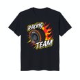 thumbnail image 1 of Black Racing Team T-Shirt with Tire and Flames Graphic Cool Tee, 1 of 5