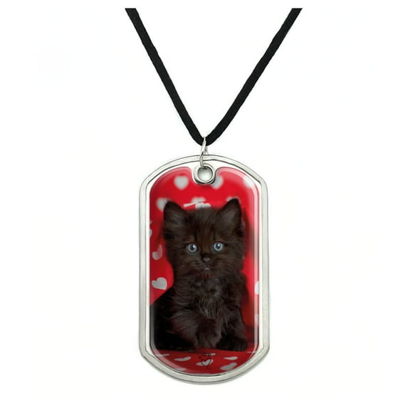 Black Ragdoll Tiffany Cat Kitten Hearts Love Military Dog Tag Pendant Necklace with Cord