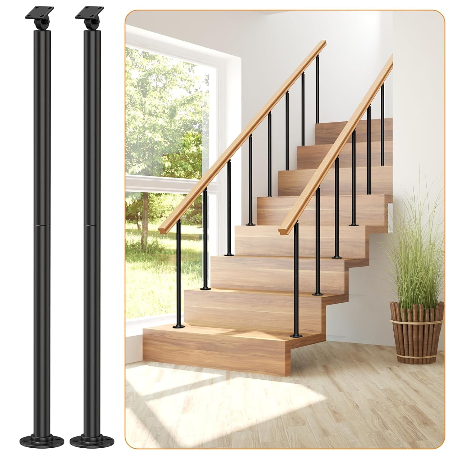 Black Railing Kit 32.6'' Wrought Iron Railing Post with 270° Adjustable ...