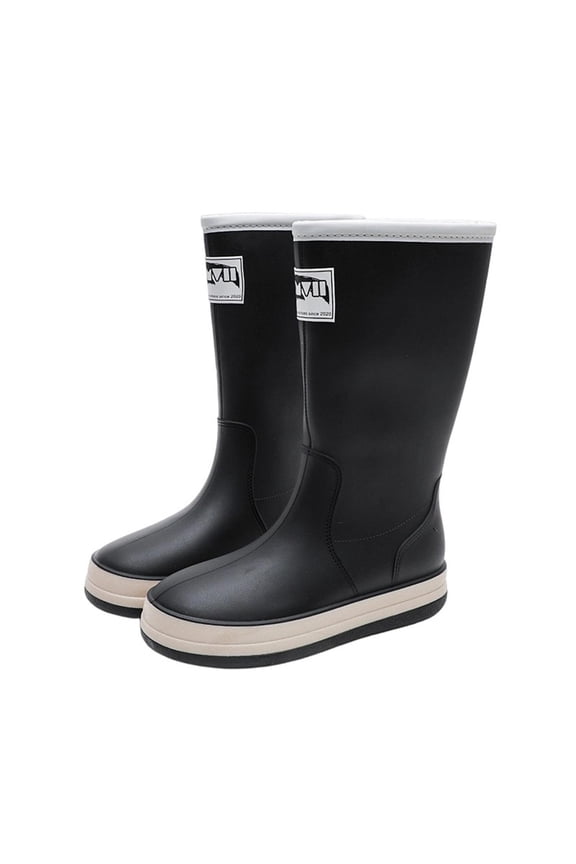 Black Rain Boots For Women High Top Water Resistant Boots Comfortable Casual Footwear For Wet Weather Outdoor Wear Thick Sole Design Size 36