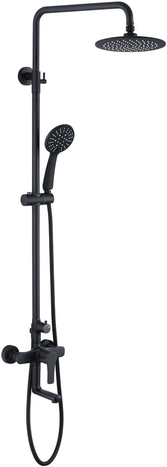 TEKXDD 10 Inch Dual-Function Wall-Mounted Shower System – Matte Black, Oversized Rain Shower Head + Handheld Sprayer, Brass Mixing Valve