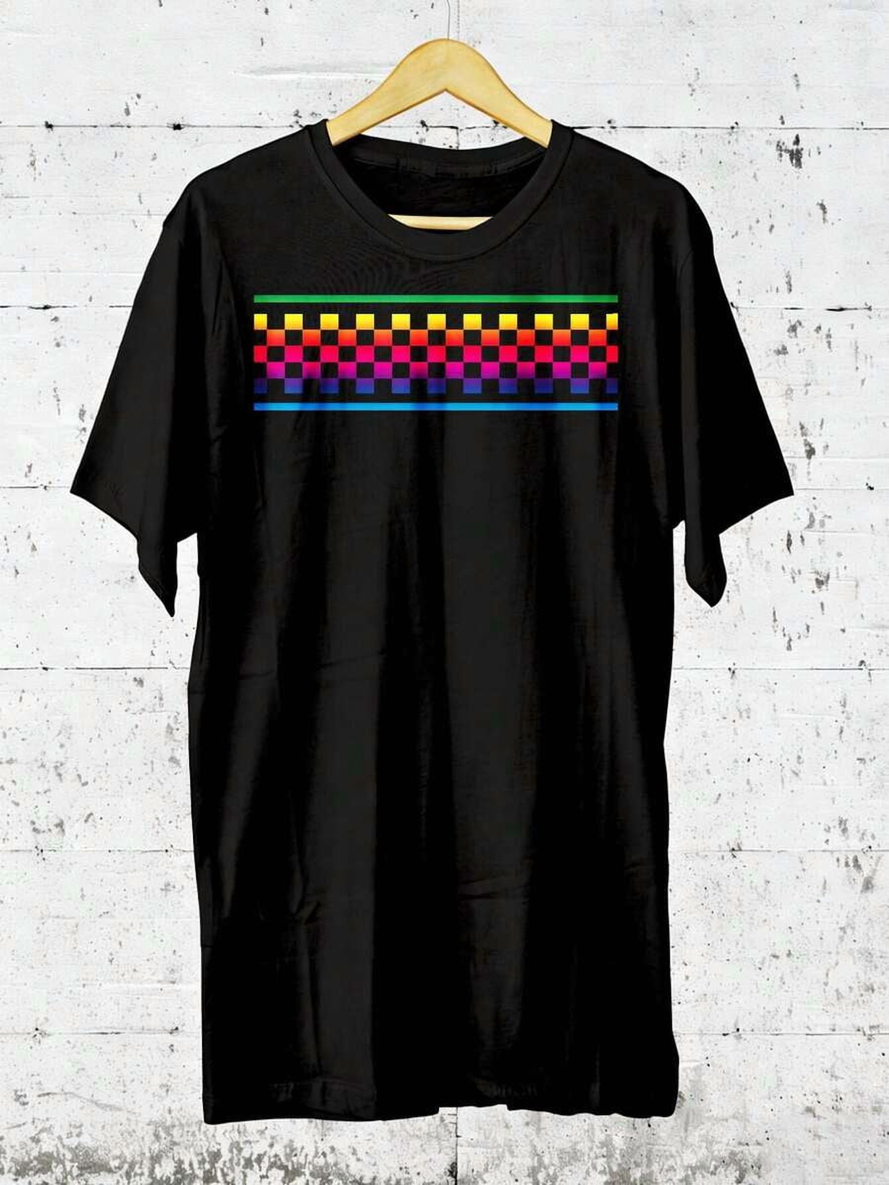 Black Rainbow Checker Pattern Graphic Print Short Sleeve Crew Neck T ...