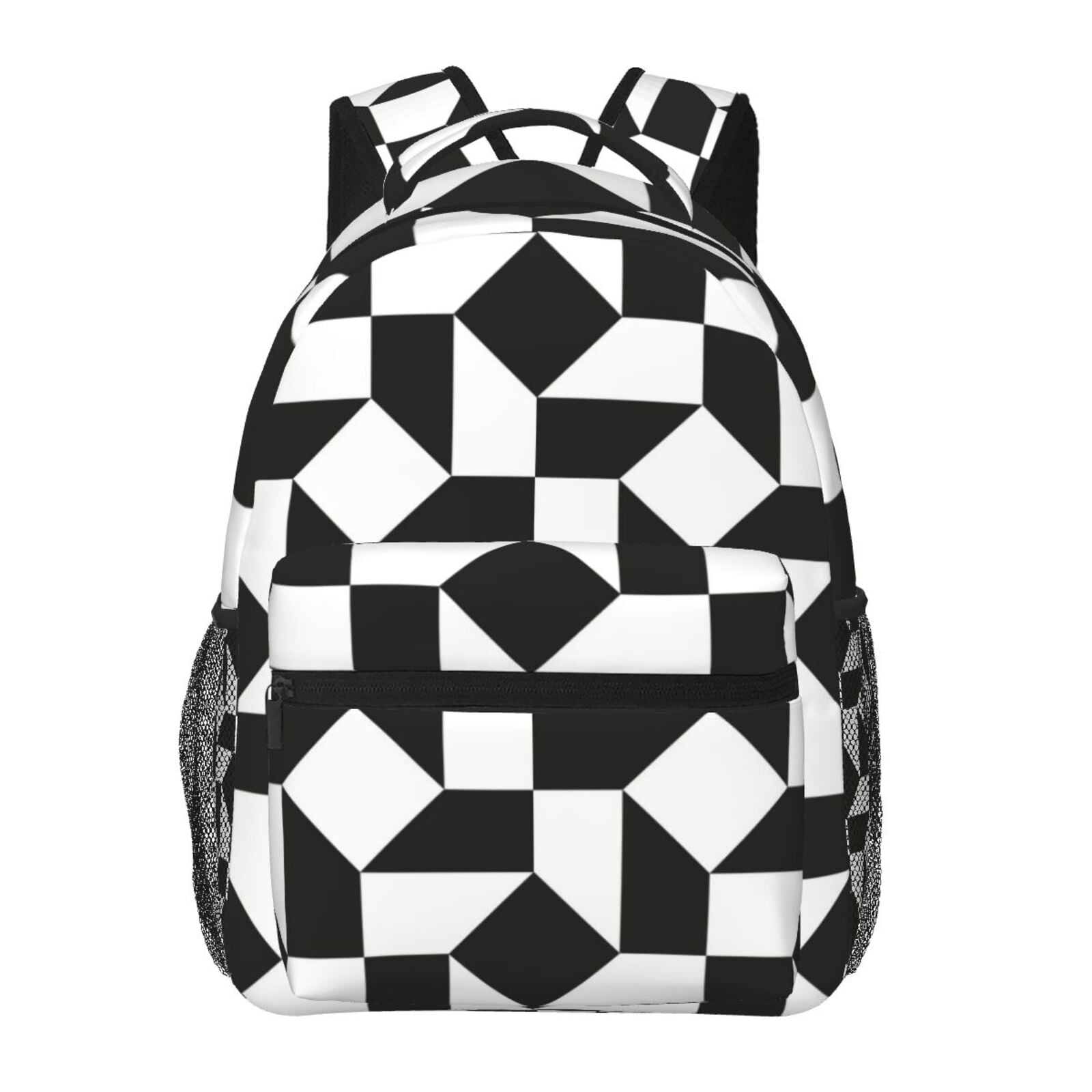 Black Rainbow Checkerboard Pattern Backpack for Men Women Laptop ...