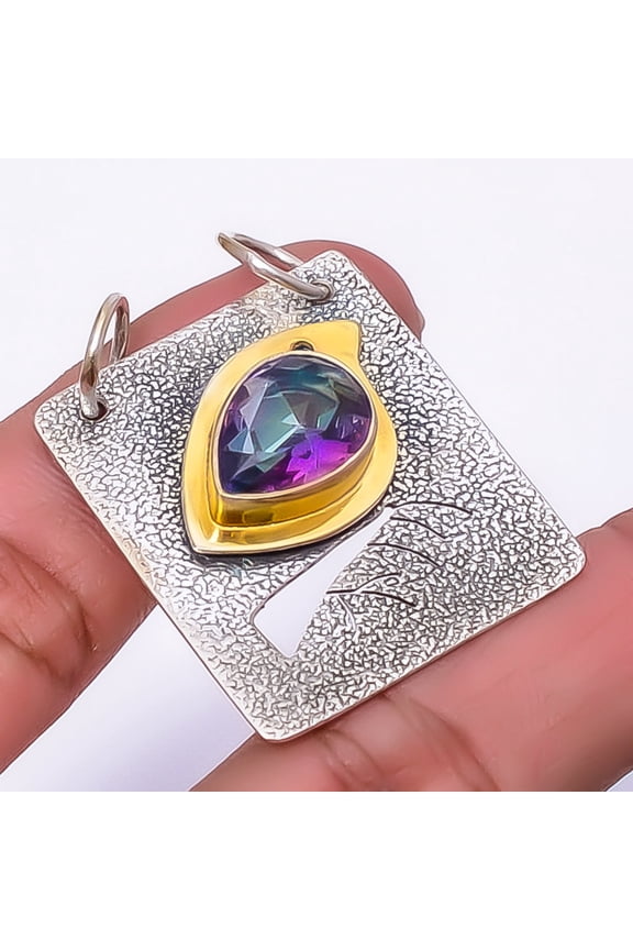 Black Rainbow Mystic Fire Topaz 925 Sterling Silver Gold Plated Bird Pendant 1.56" P_28, Beautiful Jewelry For Woman, New Year Sale, Valentin's Day Gi