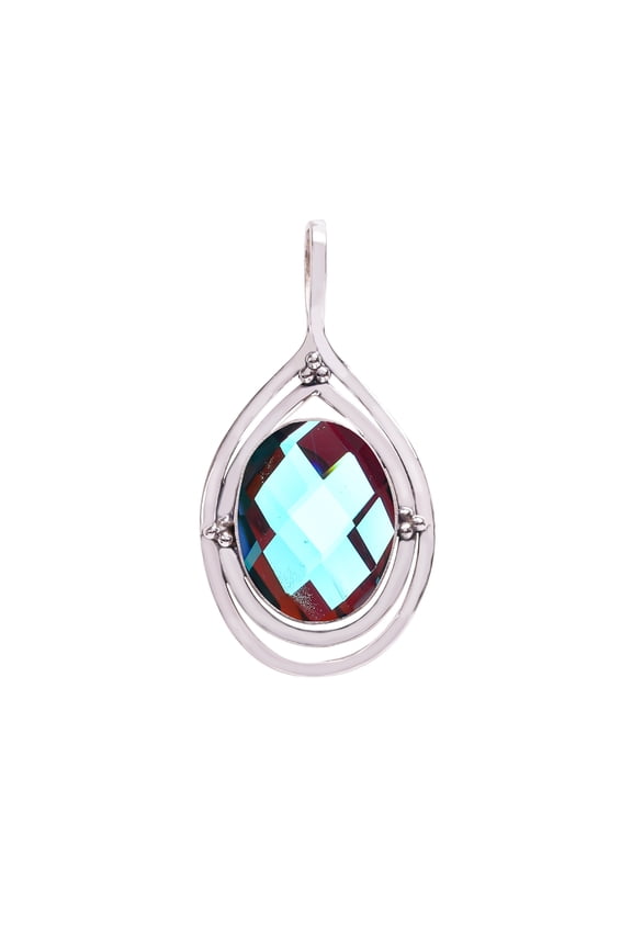 Black Rainbow Mystic Fire Topaz 925 Sterling Silver Pendant V8220, Solitaire Pendant, Black Pendant, Oval Pendant, Gift For Her, Rainbow Mystic Topaz