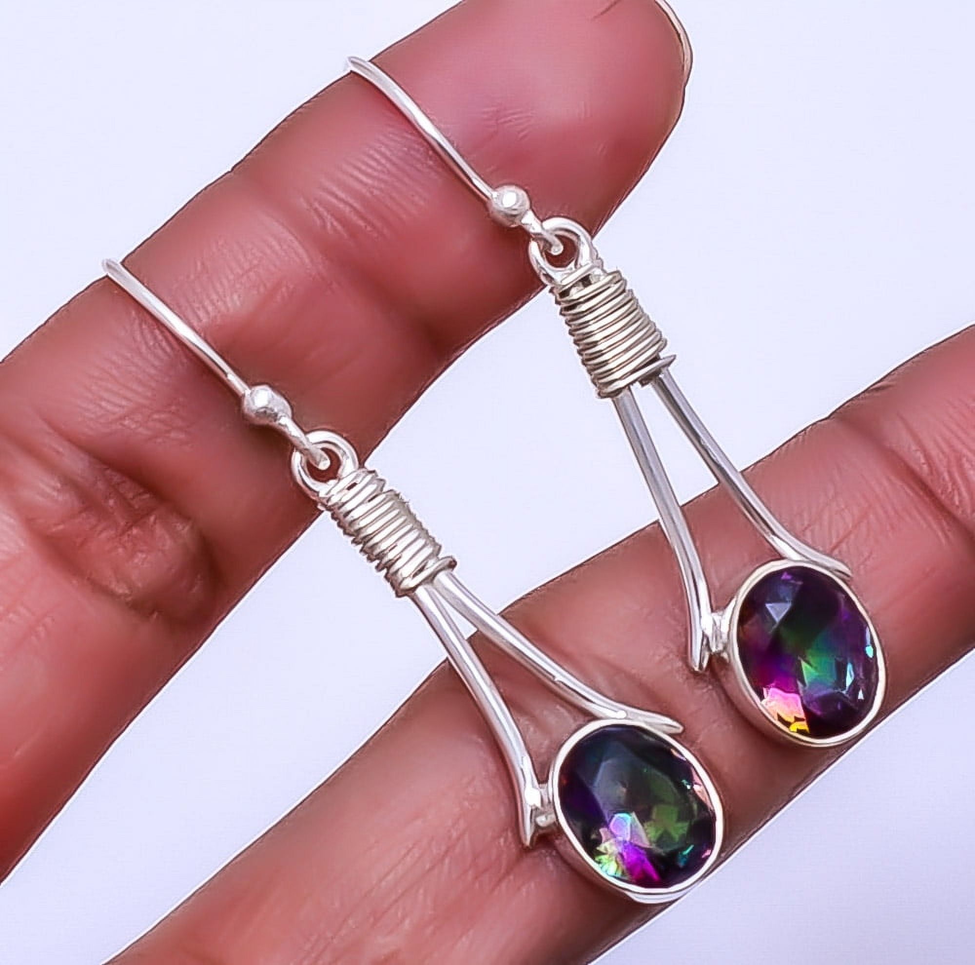 ZAM GEMS Black Rainbow Mystic Fire Topaz Designer 925 Sterling Silver Earring 1.95" E1359, Beautiful Jewelry For Woman, New Year Sale, Valentin's Day Gift
