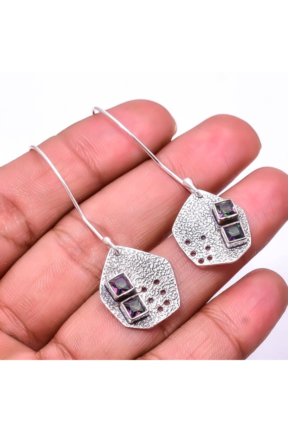 Black Rainbow Mystic Fire Topaz Designer 925 Sterling Silver Earring 1.95" E13, Gemstone Silver Jewelry, New Year Sale, Valentin's Day Gift