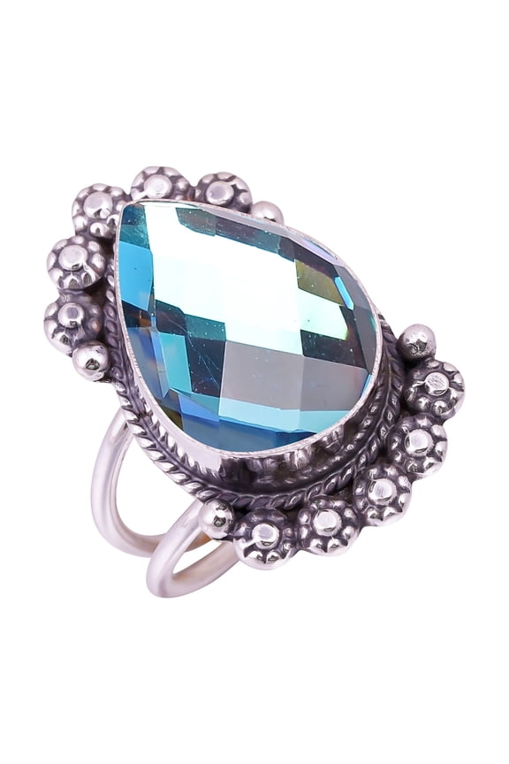 Black Rainbow Mystic Fire Topaz Gemstone 925 Sterling Silver Ring, 18X13 mm Pear Gemstone Ring, Black Ring, Christmas Gift, Unique Jewelry Ring, Adjus