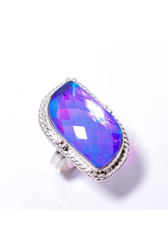 Black Rainbow Mystic Fire Topaz Handmade 925 Sterling Silver Ring S.8 R220