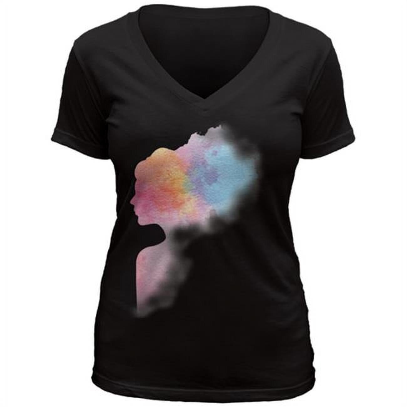Black Rainbow Watercolor Woman V-Necks T-Shirt - Large 