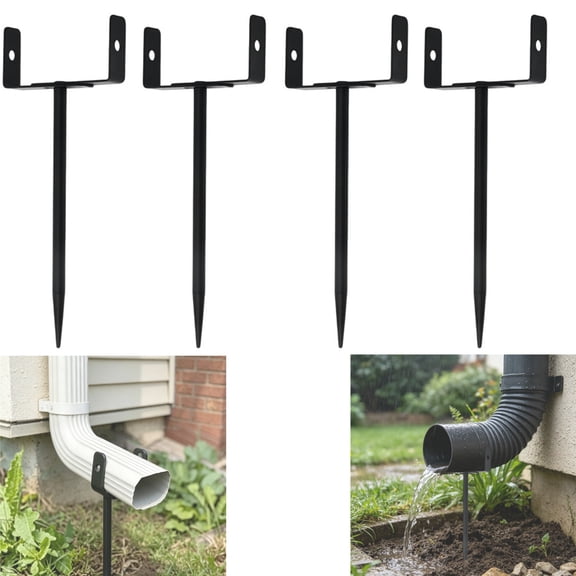 Black Rainwater Downspout Bracket, Adjustable Heavy-Duty Galvanized Iron Downspout Bracket, Rust-Proof Anchor for Pipe Support, for Lawn,Yard & Industrial Use (1/2/4 Pcs, 25cm)