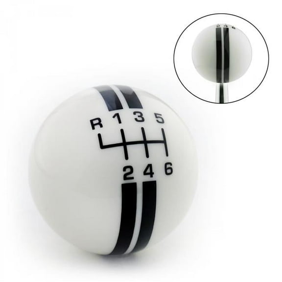 Black Rally Stripe 6 Speed Shift Pattern Ivory Shift Knob with M16 x 1.5 Insert