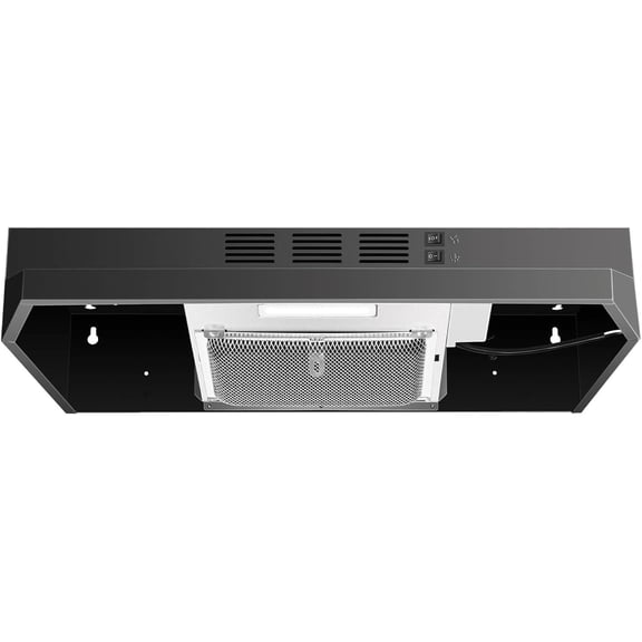 Black Range Hood 24 inch,Ductless Range Hood Under Cabinet,Black Coating Stainless Kitchen Exhaust Hood with 2-speed Fan,230 CFM,Rocker ,Hard-wired Stove Vent Black Ventless