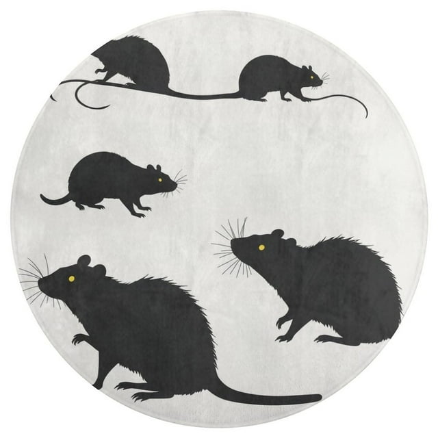 Black Rat Silhouettes Round Carpet Rugs And Carpets for Home Living