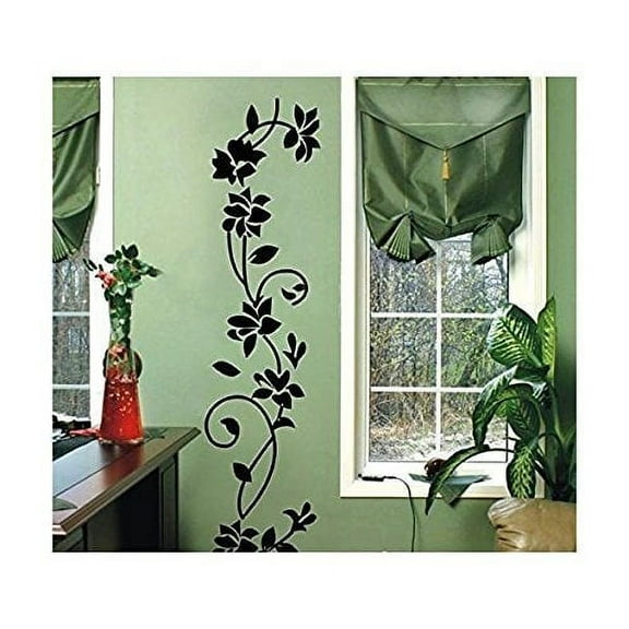 Black Rattan Flower Removable Vinyl Wall Decor Decal Sticker Black/FlowerRattan (Black/Flower, 1)