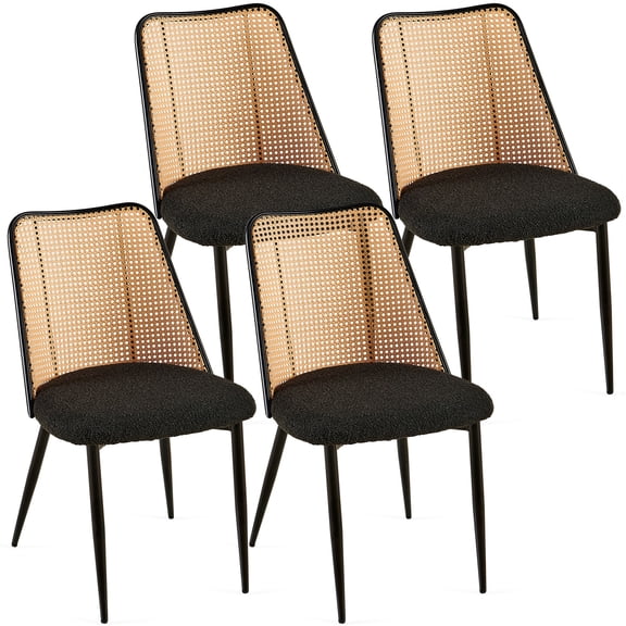 Black Rattan with Natural Cane Back Upholstered Dining Chairs for Dining Room, Kitchen, Living Room Set of 4