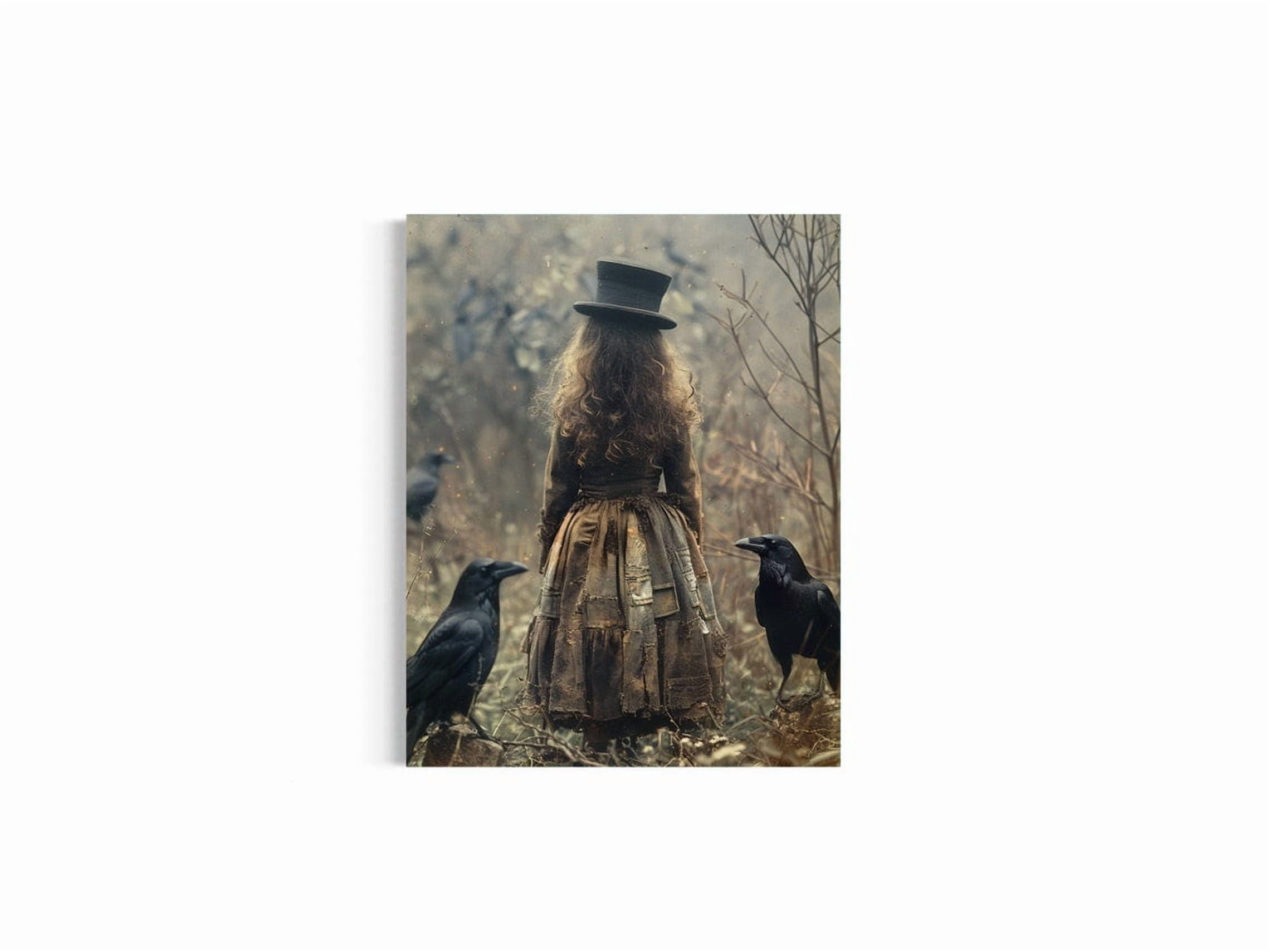Black Raven And Girl Wall Art Print, Gothic Crow, Forest, Witch ...