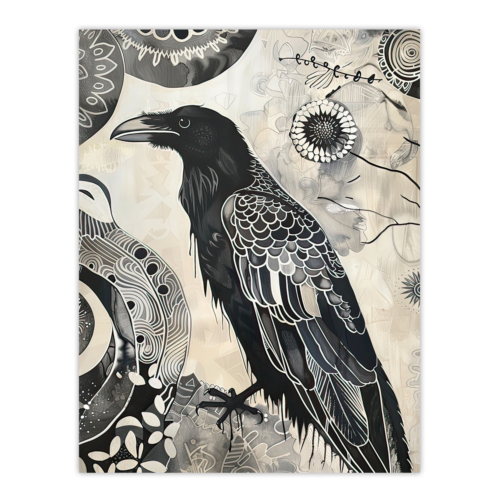 Black Raven Bird Painting Magic Gothic Symbolic Living Room Extra