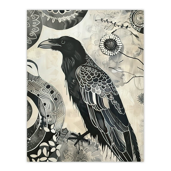 Black Raven Bird Painting Magic Gothic Symbolic Living Room Large Wall Art Poster Print Thick Paper 18X24 Inch