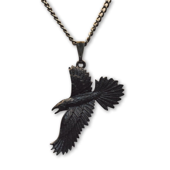 Black Raven Black Crow Gothic Pewter Pendant Necklace by Real Metal NK-617