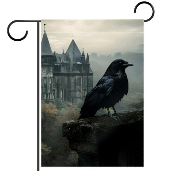 Black Raven Castle Print Polyester Garden Flag House Banner 28 x 40 inch, Two Sided Welcome Yard Decoration Flag for Wedding Party Home Decor