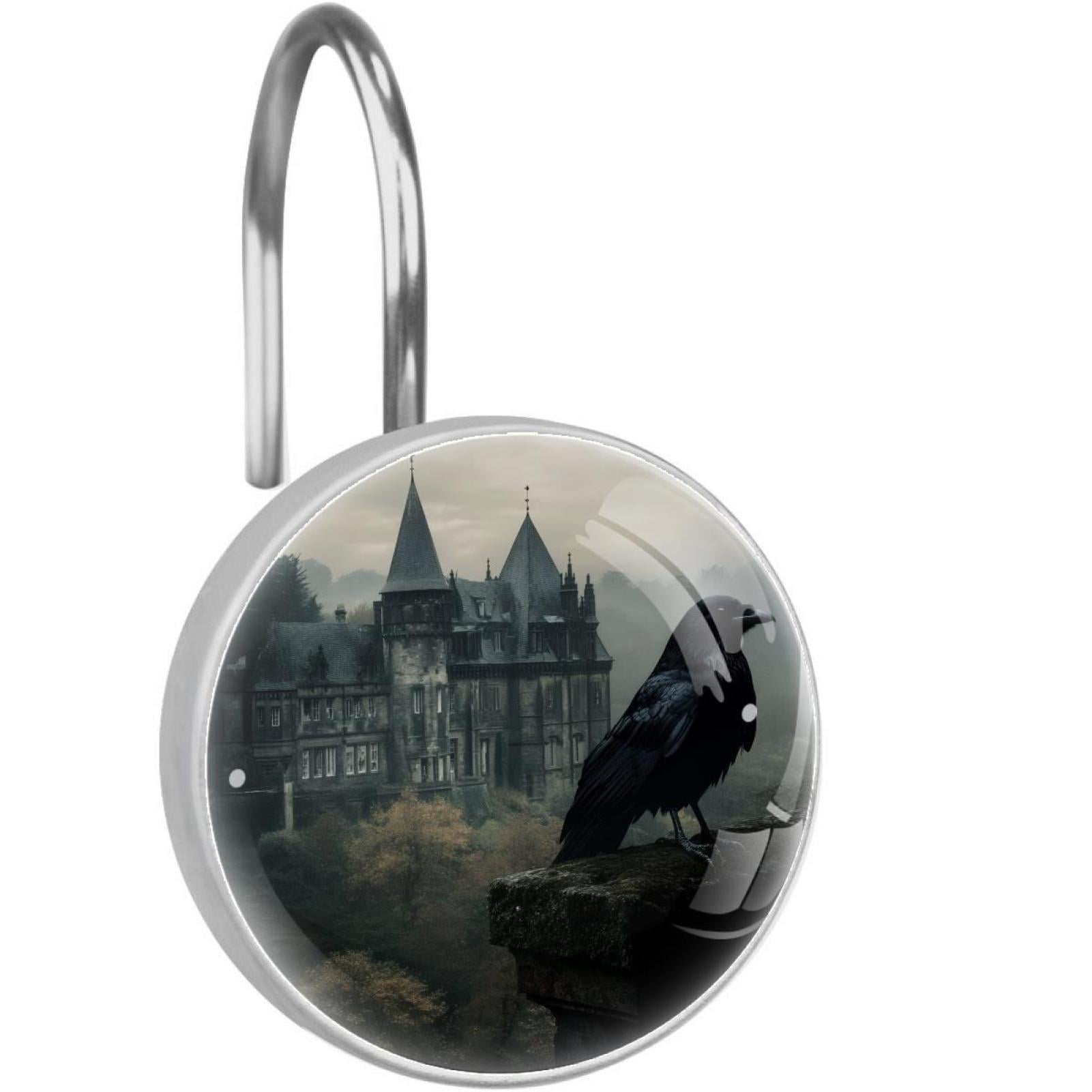 Black Raven Castle Shower Curtain Hooks Round Crystal Glass, Set of 12 Shower Curtain Rings - Shower Hooks for Curtain Shower Rings