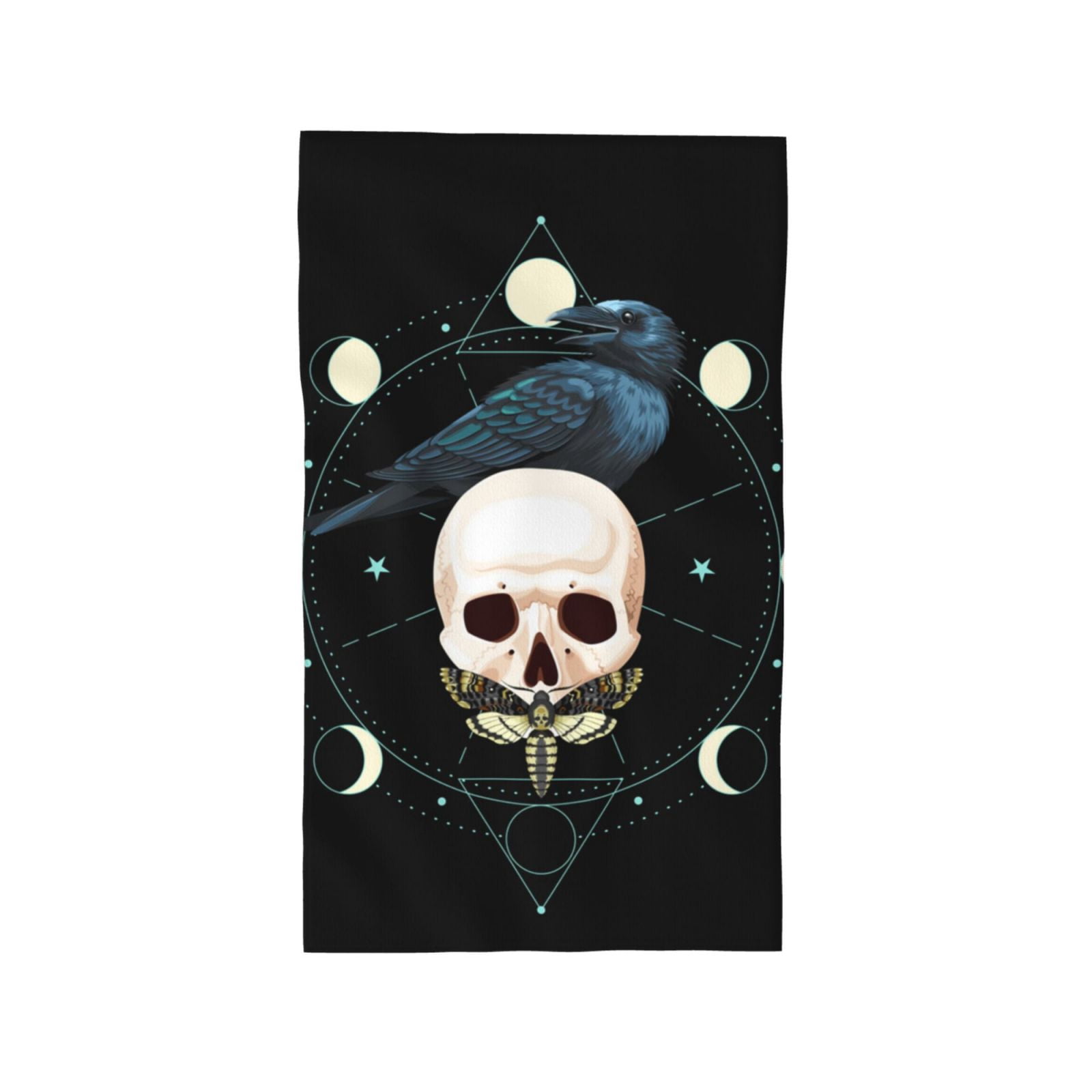 Black Raven Skull Moth Moon 27.5" x 16" Ultra Soft Hand Towel, Face Wash Cloth for Bathroom, Gym, Travel, Pool