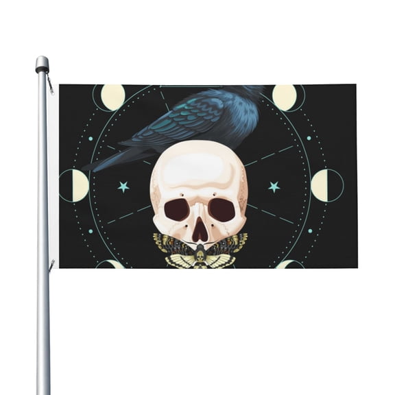 Black Raven Skull Moth Moon Flag 3X5 Ft Garden Yard House Flags Banner Sign Outdoor Indoor Party Home Garden Decoration