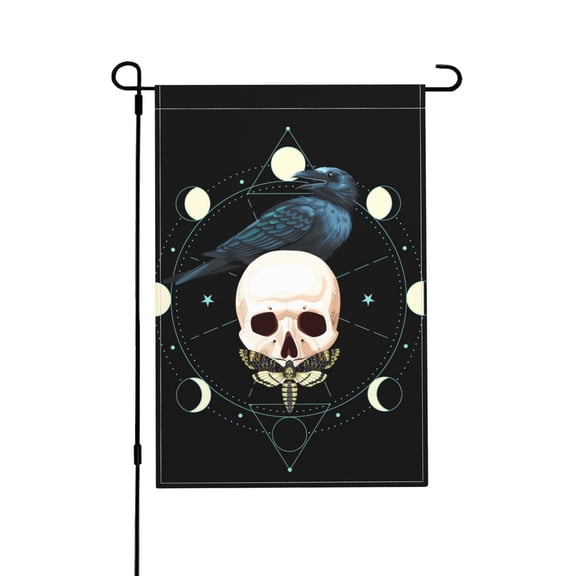Black Raven Skull Moth Moon Garden Flag Outdoor House Flags 12 X 18 Inch Banner Yard Home Decoration