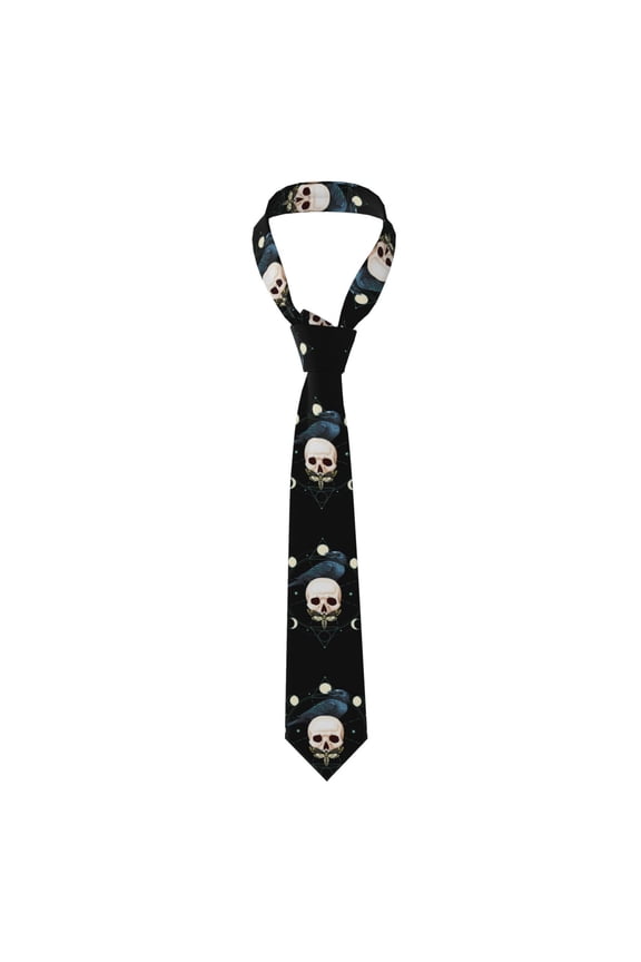 Black Raven Skull Moth Moon Men's Formal Necktie Business Suit Accessory Ties for Weddings Banquets Office Gift
