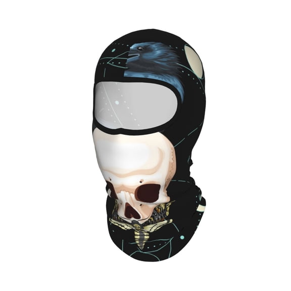 Black Raven Skull Moth Moon Unisex Balaclava Ski Mask Full Face Cover for Cold Weather & UV Protection, Breathable Cooling Helmet Liner