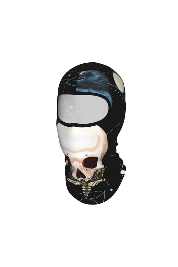 Black Raven Skull Moth Moon Unisex Balaclava Ski Mask Full Face Cover for Cold Weather & UV Protection, Breathable Cooling Helmet Liner