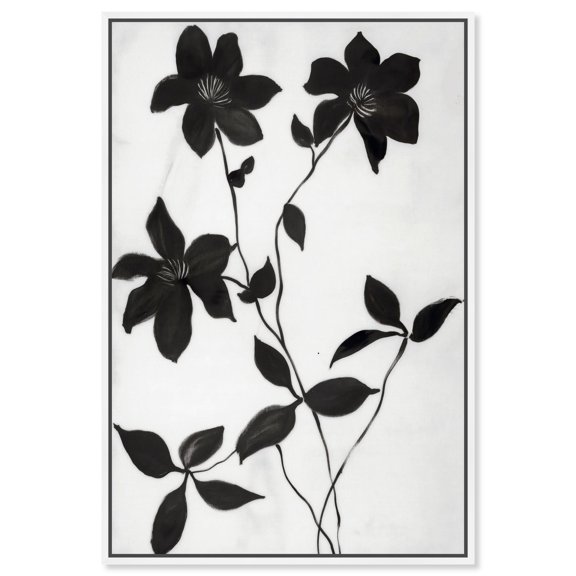 Black Raven flower Canvas Print Minimalist Wall Art by Art Remedy, White Frame, 24 x 36