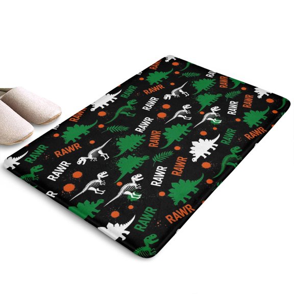 Black Rawr Dinosaur Skeleton Flannel Non Slip Door Rugs,Washable Door Mats Indoor,Decorative Door Mats,Dirt-Resistant and Absorbent Doormat for Entrance,Bedroom,Kitchen,Bathroom,23.5"x16"