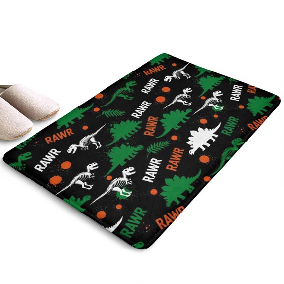 Black Rawr Dinosaur Skeleton Flannel Non Slip Door Rugs,Washable Door Mats Indoor,Decorative Door Mats,Dirt-Resistant and Absorbent Doormat for Entrance,Bedroom,Kitchen,Bathroom,31.5"x17"