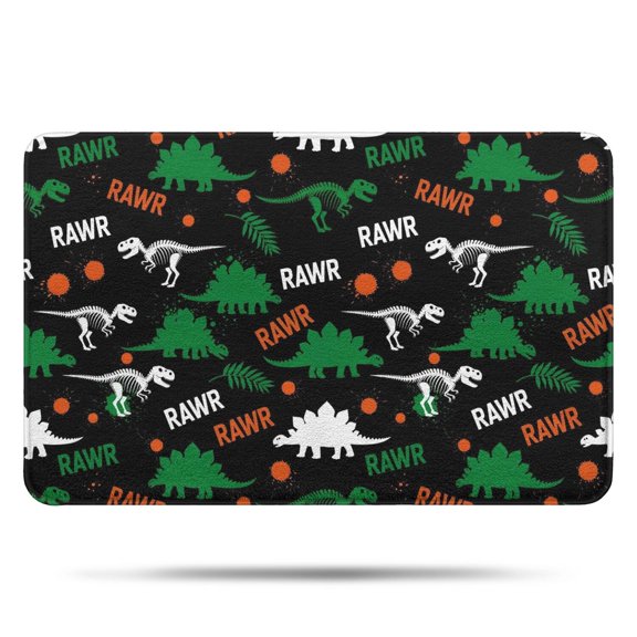 Black Rawr Dinosaur Skeleton Pattern Bathroom Rugs Mat,Non Slip Microfiber Bathroom Rug,Rubber Backing,Soft Bathroom Mats for Bathroom Floor,Tub and Shower,17x27in(43x68cm)
